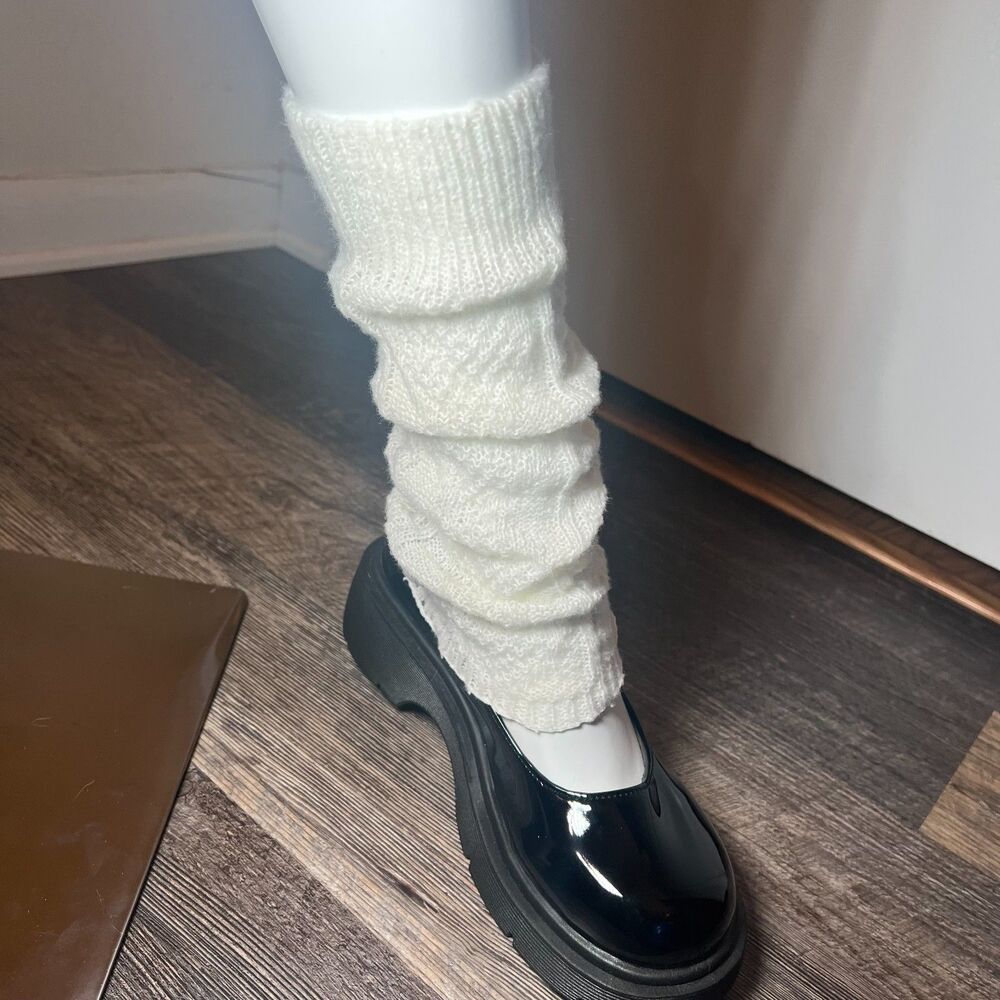 White Cable-Knit Leg Warmers/Fingerless Arm Warmers - Coquette Ballet Y2K Preppy